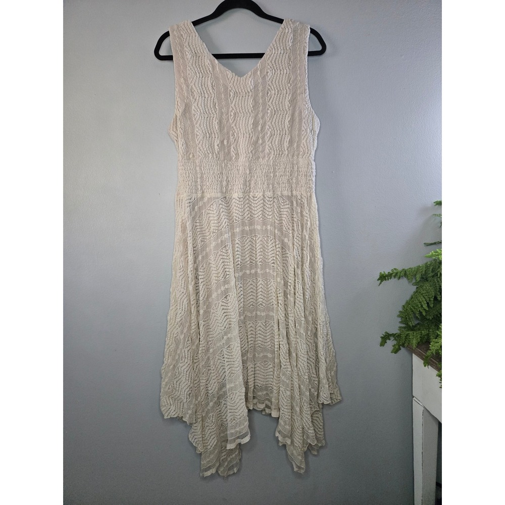 Rabbit Rabbit Rabbit Designs Lace Dress Size Large Cream Boho Handkerchief Hem - Picture 7 of 10